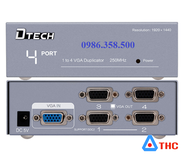 Bộ chia VGA 1 CPU ra 4 màn hình Dtech chính hãng 